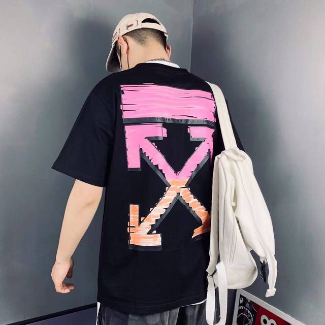 Off White 涂鸦Logo微标箭头印花短袖Tee男女同款 搭配情侣更赞哦 官网发售款｜超级推荐｜超人气单品 Ins小红书热门爆款三标齐全 一大批潮人已经在