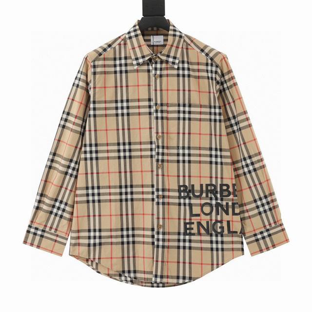 最高版本 对位 Burberry 巴宝莉 格子下摆字母Logo长袖衬衫 定织定染原版一致80支双纱纯棉，为了颜色一致打了3缸样。德国进口Tpu膜，烫画高温压烫