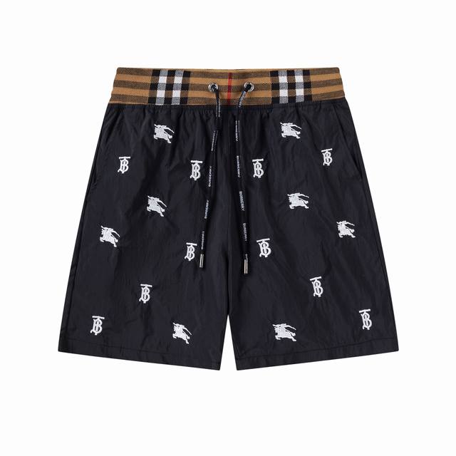 Burberry 巴宝莉 2025春夏Logo刺绣。新款时尚沙滩裤，带里网 五分短裤！官网同步 原版1-1复刻，原版五金 精选优质聚酯纤维面料、手感细腻，夏季必