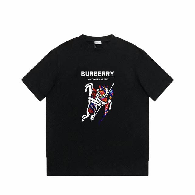 Burberry 巴宝莉 战马印花图案百搭潮流简约短袖T恤男女同款 吊牌 领标 水洗唛 三标齐全 定织定染280克精梳棉面料 尺码：S-Xxl 颜色：黑色，白色