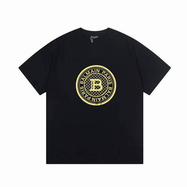 Balmain 巴尔曼 标识Logo字母印花简约圆领短袖T恤男女同款 吊牌 领标 水洗唛 三标齐全 定织定染280克精梳棉面料 尺码：S-Xxl 颜色：黑色，白
