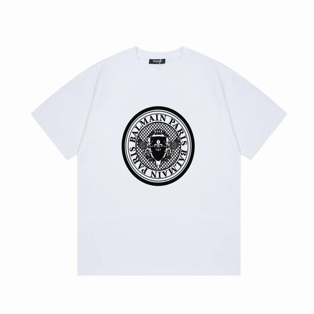 Balmain 巴尔曼 标语Logo字母印花简约圆领短袖T恤男女同款 吊牌 领标 水洗唛 三标齐全 定织定染280克精梳棉面料 尺码：S-Xxl 颜色：黑色，白