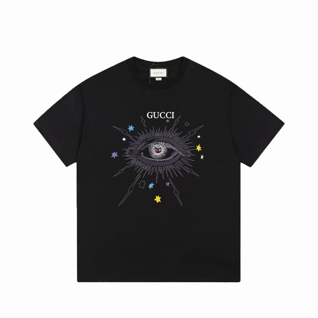 Gucci 古驰 标识Logo字母印花百搭短袖T恤男女同款 吊牌 领标 水洗唛 三标齐全 定织定染280克精梳棉面料 尺码：S-Xxl 颜色：黑色，白色