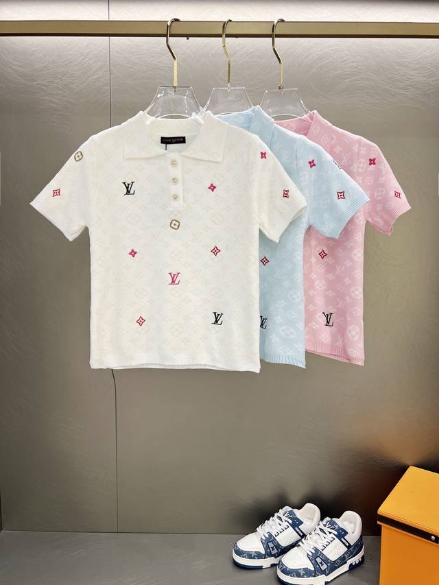 款号S#431 Louis Vuitton路易威登Lv 25Ss春季新款暗纹提花针织圆领绣花Logo短袖T恤 单品采用定棉纱、25春季新款暗纹Logo提花蛇年新