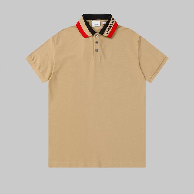 高品质 24Ss Burberry新款，珠地棉开筒反领短袖，舒适透气，洗水不变形不缩水。经典简约，精致时尚，细节呈现高端品质，男女同款 颜色：黑色 卡其色 码数