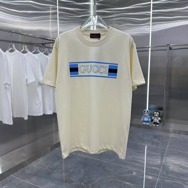 Gucci 2025春夏新款 260克短袖T恤 个性印花 男女同款宽松版 S M L Xl Xxl 五个码 黑色 酒红色 杏色