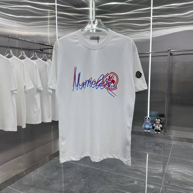 Moncler 蒙口 2025春夏新款 260克短袖T恤 个性印花 男女同款宽松版 S M L Xl Xxl 五个码 黑色 白色