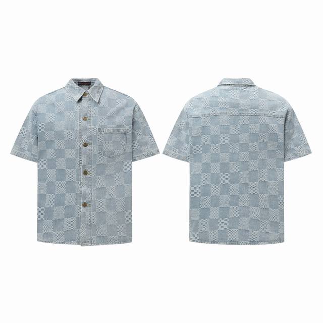 外套 路易威登 Louis Vuitton 24Fw新款限量棋盘格拼接水洗蓝牛仔短袖牛仔短裤套装 Lv Distorted Damier 24年秋冬新款限量棋盘
