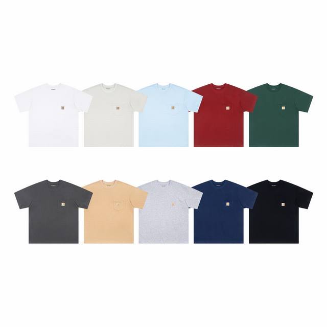 8801# 现货发售 Carhartt Wip 卡哈特 经典Logo口袋版领短袖T恤 颜色：黑 白 灰 卡 藏蓝 红 天蓝 碳灰 军绿 杏色 码数：S M L