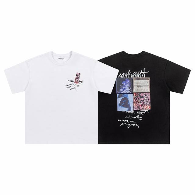 8828# 现货发售 Carhartt Wip 卡哈特 24Ss官网同步发售新款直喷工艺前后大印花男女同款短袖T恤 颜色：黑 白 码数：S M L Xl 面料：