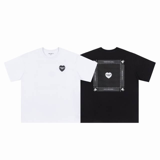 8821# 现货发售 Carhartt Wip 卡哈特 24Ss夏季新款经典爱心前后印花圆领短袖男女同款 颜色：黑 白 码数：S M L Xl 面料：16支潮牌