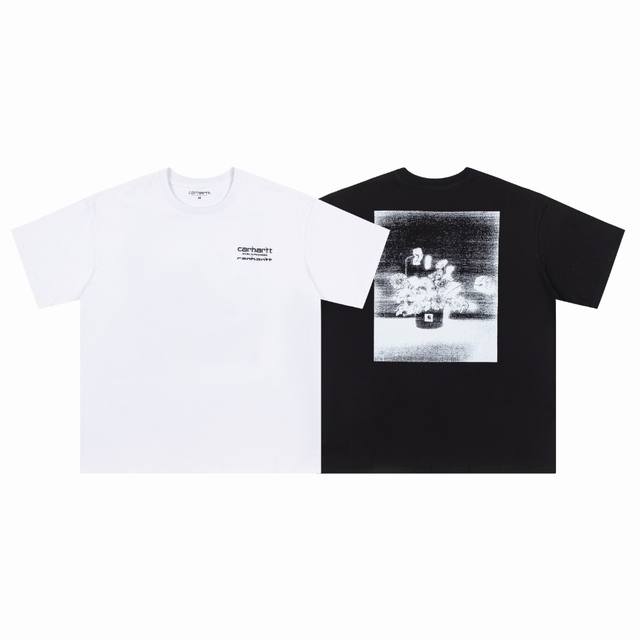 8812# 现货发售 Carhartt Wip 卡哈特 24Ss夏季新款写实风花卉前后印花圆领短袖男女同款 颜色：黑 白 码数：S M L Xl 面料：16支潮