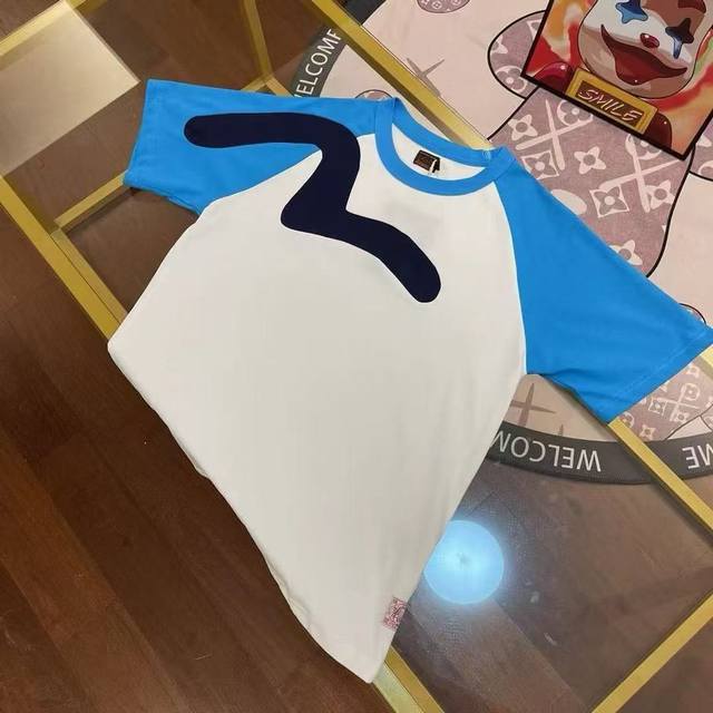 补货中，准备出货， Palace25 X Evisu Seagull Raglan 拼色徽标印花短袖T恤 灰宝蓝拼接 白天蓝拼接 尺码S M L Xl Xxl
