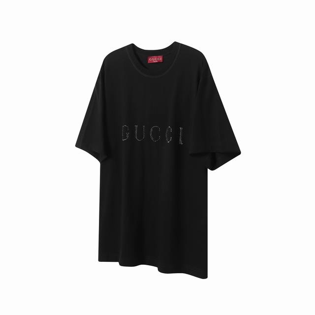G32 Gucci 古驰 25Ss黑耀石字母烫钻短袖T恤 定制280G全棉双纱紧密爽滑面料，布面干净，布纹清晰，手感非常细腻扎实，更加力挺 -烫钻采用进口奥钻，