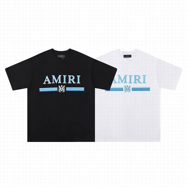 6032# 面料：260克双纱 美潮Amiri2025春夏新款标志圆领T恤高街男女同款宽松经典字母短袖 颜色：白 黑 码数： S M L Xl