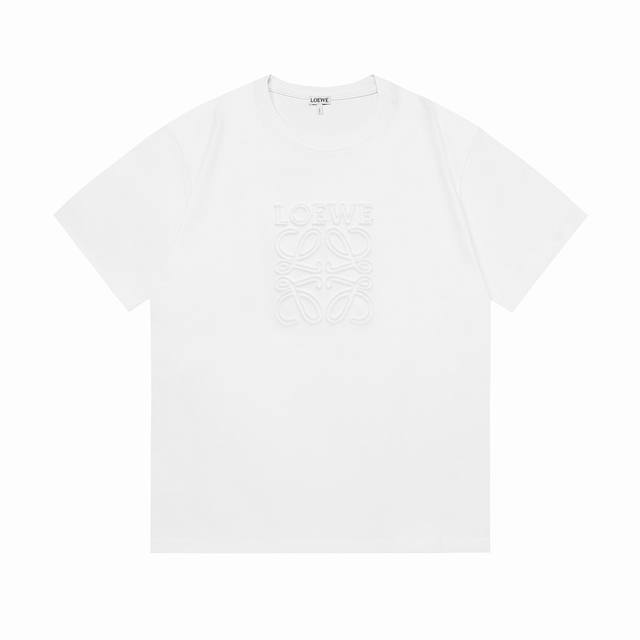 Loewe 罗意威 2025新款 重工精美颗粒刺绣Logo 男女同款 短袖T恤 定制320克 ％双纱纯棉面料 定染32支双股螺纹 领标吊牌主唛三标齐全 颜色：白