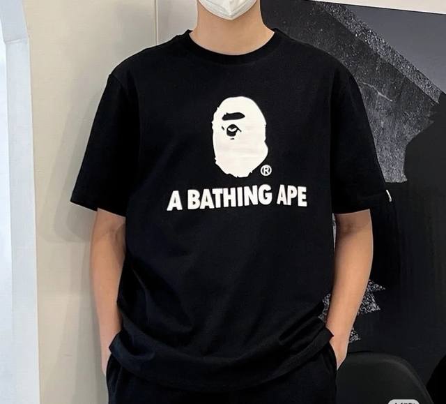 00154款日系潮牌Bape猿人头印花印花短袖T恤 男女同款 宽松大版型 码数Smlxlxxl 黑色白色