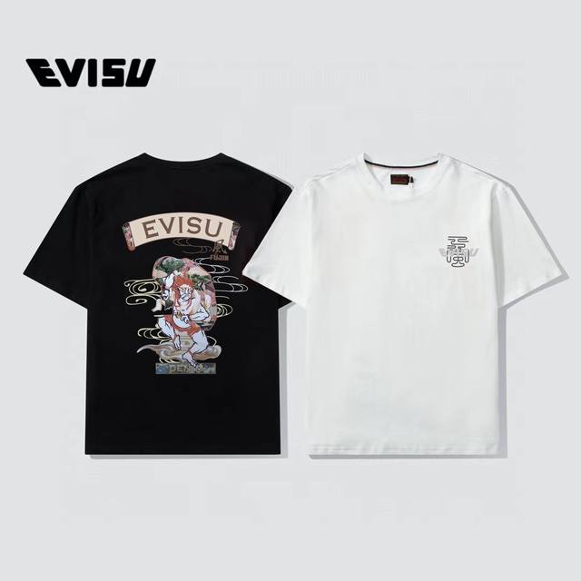 款号:E23， ， Evisu 福神新款花图案小海鸥印花情侣短袖T恤！ 高端定制 品质请看实拍 衣服上你能看得见 背后以风神印花Logo图案，采用纯棉双纱面料