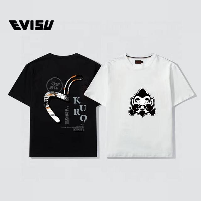 款号E18, 最高品质 Evisu 福神最新佛头Logo印花圆领短袖T恤 Ev一直兼具巧思妙想与潮流触觉的Evisu又一新作，这件T恤印有经典佛头，以大热的比心