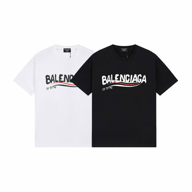 bd343# 2025 Balenciaga巴黎世家金属质感胶带 Logo印花短袖 宽松版型 采用260克精梳棉双纱 从面料到辅料全部三标齐全跟足Zp 进口松井