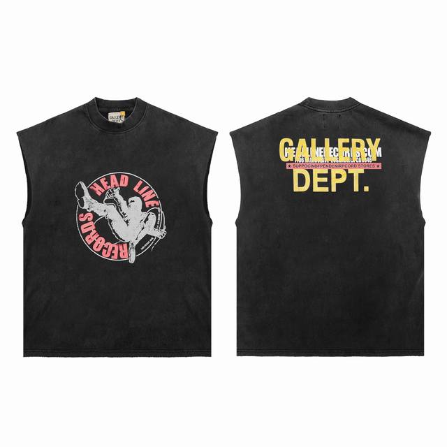 G1009 Gallery Dept.做旧磨破无袖坎肩短袖 太空人前后印花 采用2 G双纱纯棉 面料舒适有型 经过洗水做旧以后上身更潮酷 领口下摆均有磨破 设计