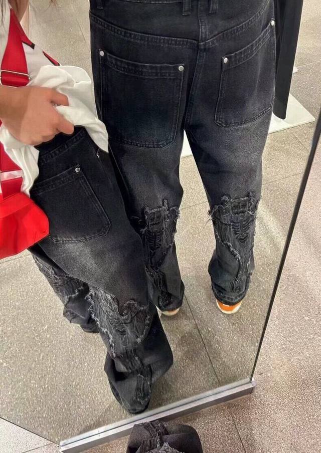 款号Xk2497 Fog美式贴布绣小恶魔牛仔裤男春秋季新款复古水洗做旧宽松休闲裤 美式Oversize百搭版型，上身效果尽显潮流时尚，简直不要太酷了，中性风格，