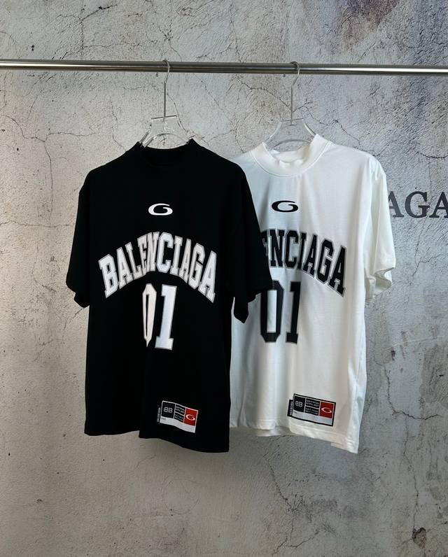 原单 款号：Bl001 上新 Balenciaga 巴黎世家25Ss 01号球衣短袖T恤- Balenc*Aga 2025 Ss 春夏新款 重工针织圆领短袖 定