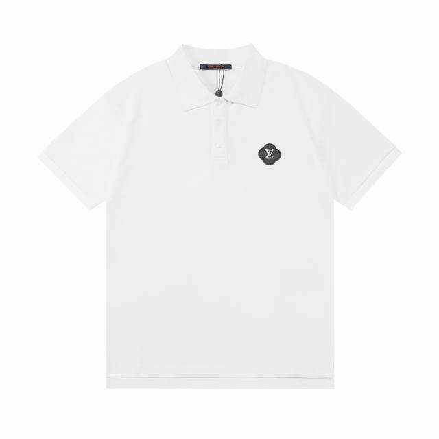 Lv 驴家 2025新款 定制皮章Logo 男女同款 休闲Polo衫 定制珠地面料 领标吊牌主唛三标齐全 颜色：白色 尺码：S M L Xl Xxl