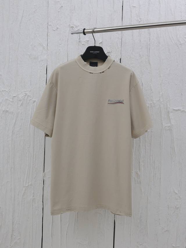 Balenciag* 巴黎Blcg 反穿可乐刺绣短袖T恤 高密度进口刺绣工艺 经典三条波浪图案 超级百搭宽松版型 成衣普洗 绣花采用田岛绣花机精密万针刺绣 百年