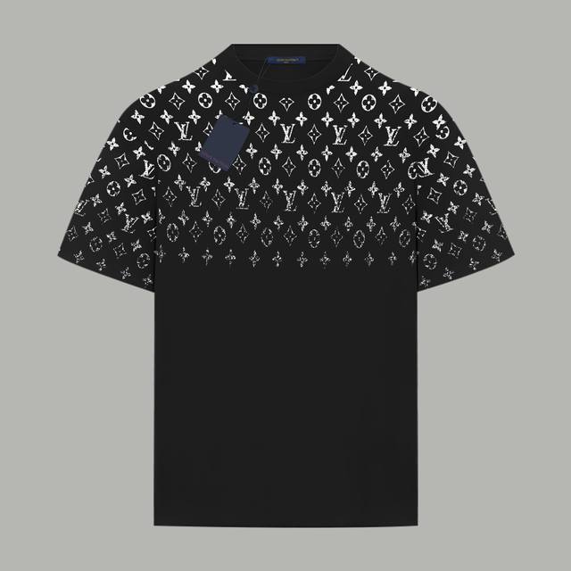 Louis Vuitton 路易斯威登 官网同款 经典老花渐隐Logo 印花双纱纯棉短袖 - 280G双纱纯棉顶级面料 手感柔软 百分百纯棉独家出货 定染硫化黑