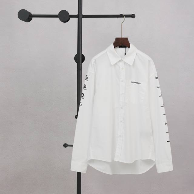 款号C04 白色 码数：S～Xl Balenciaga 巴黎世家 字母图案印花单排扣休闲长袖衬衫 常规版型简略纯粹不失大气。 选用高品质面料，确保穿着舒适度和耐