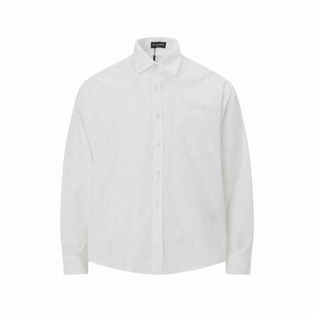 款号C01 白色 粉色Logo 码数：S～Xl Balenciaga 巴黎世家 满印Logo单排扣休闲长袖衬衫 常规版型 粉色满印Logo 堪称时尚界的图腾 密