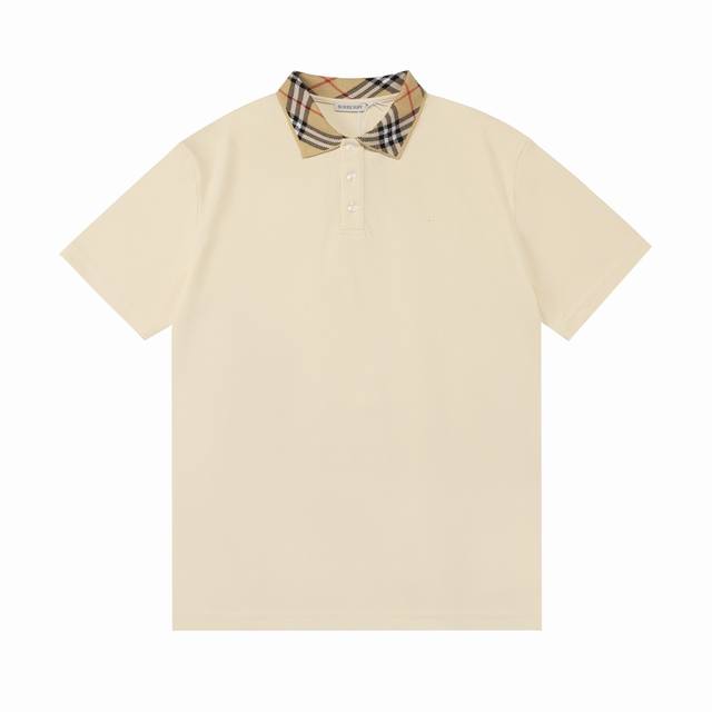 隔天到 Burberry 巴宝莉 2025新款 280克定制拼色扁机领 男女同款 休闲Polo衫 定制珠地面料 领标吊牌主唛三标齐全 颜色：杏色 尺码：S M