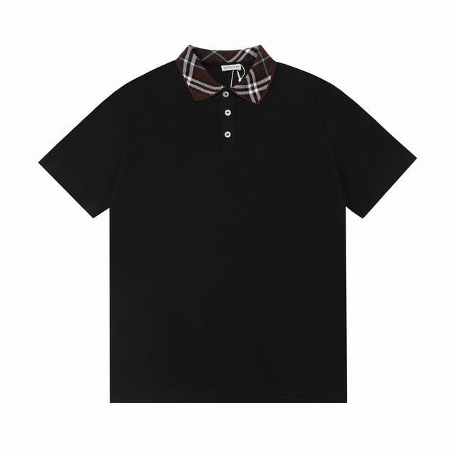 隔天到 Burberry 巴宝莉 2025新款 280克定制拼色扁机领 男女同款 休闲Polo衫 定制珠地面料 领标吊牌主唛三标齐全 颜色：黑色 尺码：S M