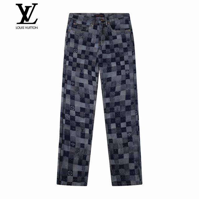 上新 原单 D 款号:#Lv128 Louis Vuitton & 路易威登 Fw 25Ss春夏新款 提花格子水洗牛仔裤- 宽松直筒的设计，不仅舒适百搭，还能轻