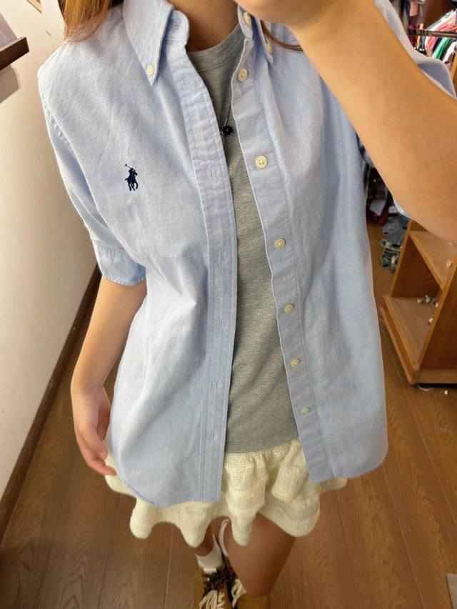 2213# Ralph Lauren 小马标短袖衬衫 纯棉斜纹面料 浅蓝色 宝蓝色 黑色 白色 4个颜色 M-100-115斤 L-115-130斤 Xl-13