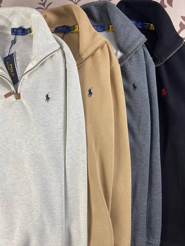 2235# 实拍图！！Ralph Lauren拉夫劳伦 米尼面料长袖半拉链卫衣 黑色 燕麦灰 驼色 深灰色 四个颜色 M L Xl Xxl四个尺码