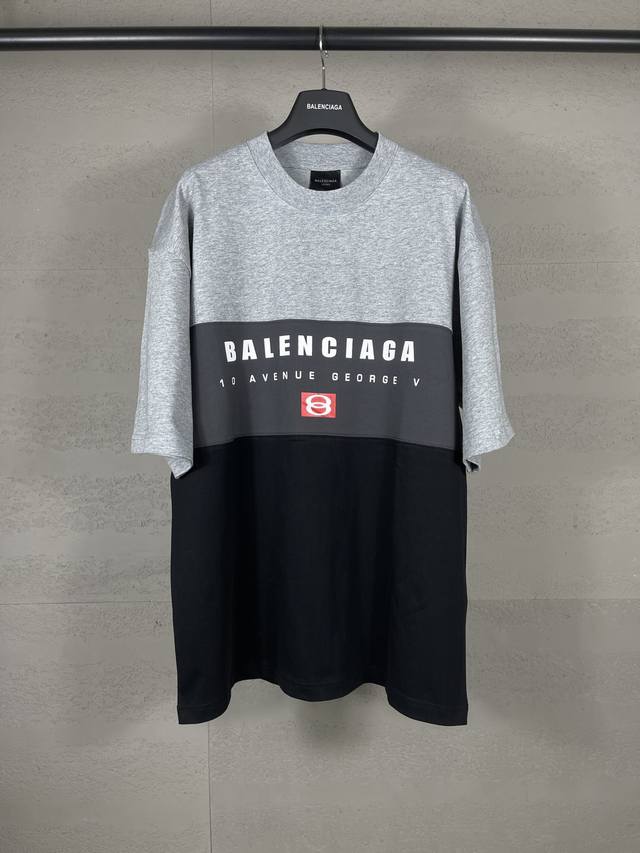 实拍图 顶级版本.官网品质 Balenci*Ga 巴黎.Ss25最新款 。色系拼接系列。新Logo 字母组合印花.拼接短袖T恤.砖柜同步.第一时间正品研制，面料