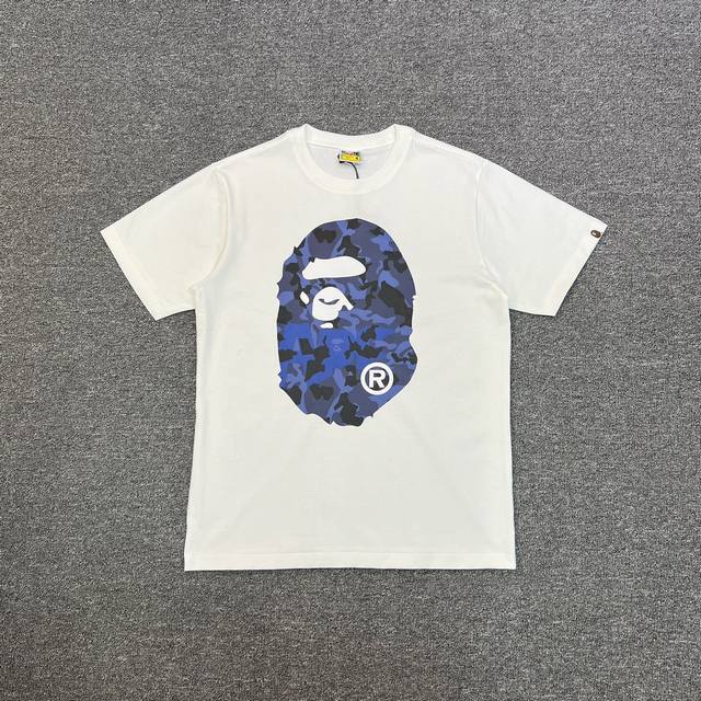 Xx326 Bape字母沙漠迷彩猿人头双面印花短袖T恤 280克克重麻棉面料 情侣款：S Xxl 黑杏 白杏 黑蓝 白蓝