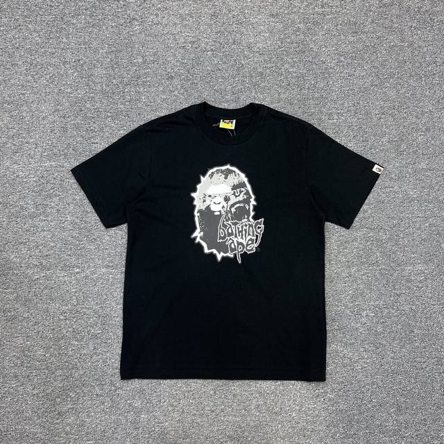 Xx273 Bape Mad Ape Head Tee 疯狂 怒大猿人头印花 280克克重麻棉面料 Zp开版 情侣款：S Xxl 黑色