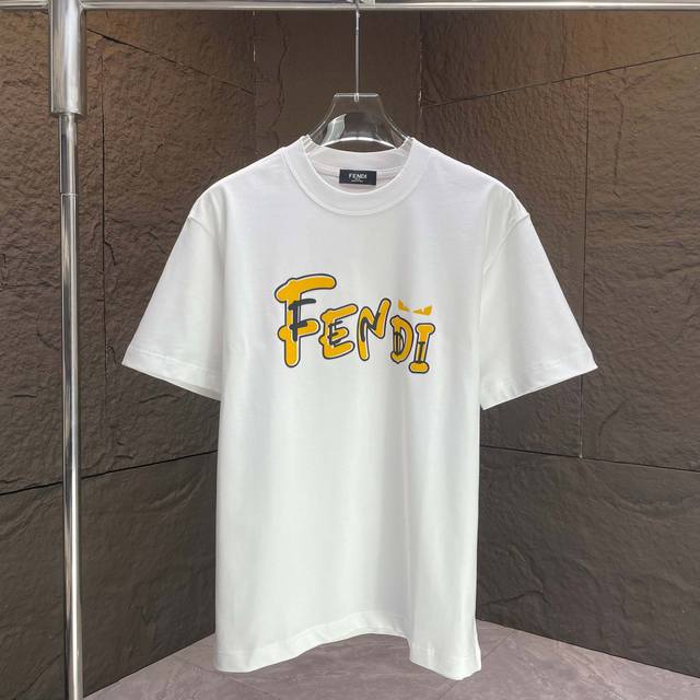 Fend* 芬迪* 2025春夏新款短袖T恤 重磅纯棉字母Logo植绒+立体硅胶 颜色：黑色 白色 巧克力色 安可拉红 码数：S M L Xl Xxl