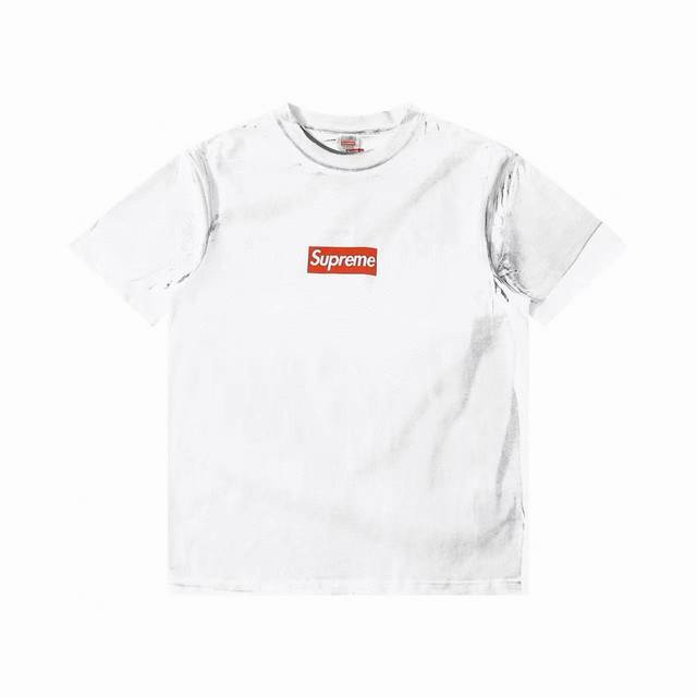 1077 白底图 Supreme X Mm6 Maison Margiela 联名款Ss24 Week7 Box Logo Tee 解构假两件方框徽标短袖T恤