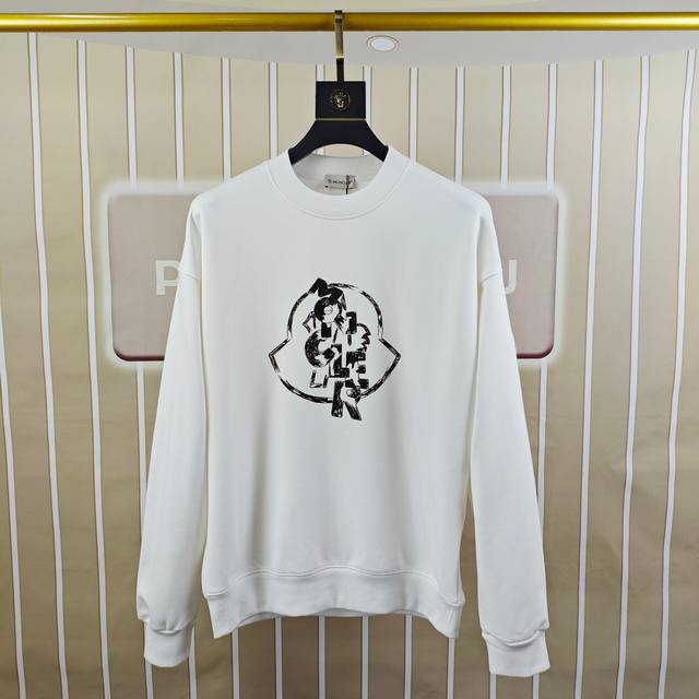 M*Ncler 蒙口新款原单男士休闲卫衣 高端定制 高版本 时尚百搭爆款Os宽松落肩偏大版型印花Logo图案设计 原版进口420克双股纯棉面料 螺纹袖口.领口衣