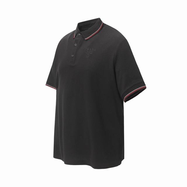 Prada 普拉达基础款字母Logo绣花商务Polo衫短袖T桖 采用进口田岛绣花机制作 辅料均开磨定制 正确配置 黑色2025普拉达正品包装 200克定制定染爽