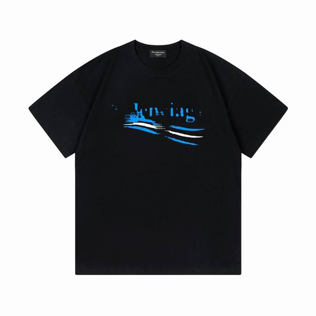 Balenciaga 巴黎世家 2025新款 破坏海浪字母Logo 男女同款 短袖T恤 定制300克 ％双纱纯棉面料 定染32支双股螺纹 领标吊牌主唛三标齐全