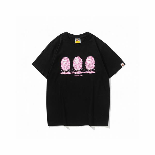 00132款A Bathing Ape Bape Sakura Tee 樱花印花圆领套头短袖T恤 男女同款 码数Mlxlxxl 白色黑色