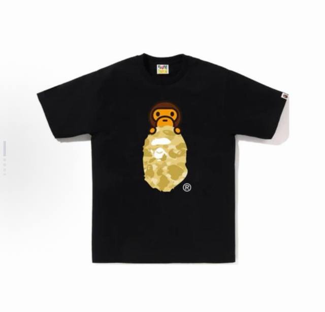 00108款Bape猿人头数码直喷印花短袖T恤衫，三标齐全，男女同款，宽松大版型，码数：Mlxlxxl，颜色：黑金，黑红，白紫，白蓝