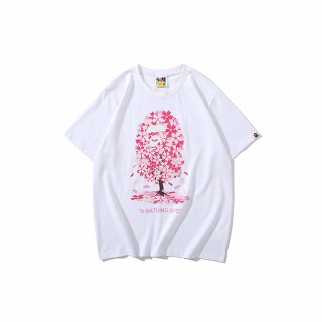 00121款A Bathing Ape Ss21 樱花猿人印花短袖T恤 男女同款 码数Mlxlxxl 黑色白色
