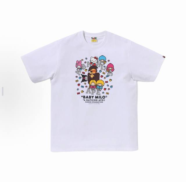 00122款Bape X Sanrio 三丽鸥 联名款 Fw24 Sanrio Characters主角团图案印花徽标休闲短袖T恤 男女同款 码数Mlxlxxl