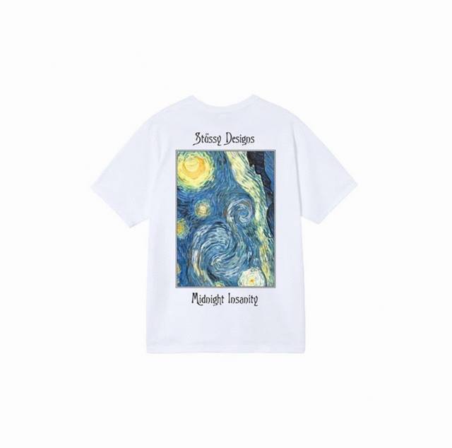 款号Hn792 高品质版本，区别通货 斯图西Stussy Midnight Insanity Tee 油画星空圆领短袖T恤 男女同款 -面料精选32支230克双